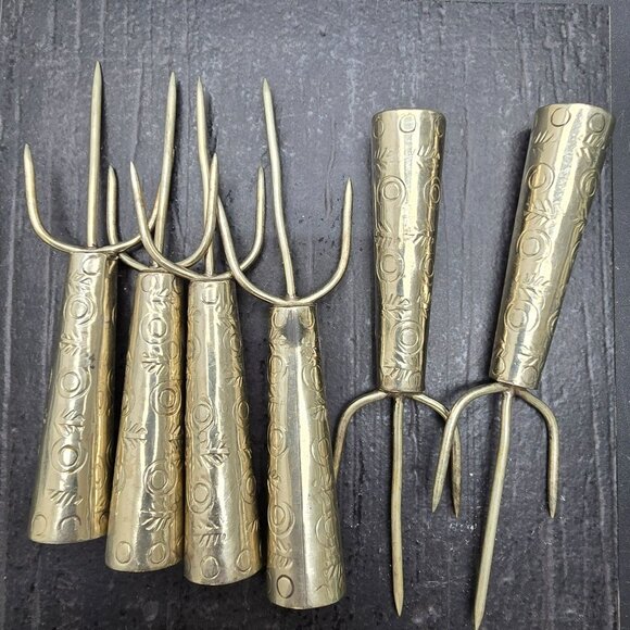 Set Of 6 Vintage Alpaca Silver Three-Prong Corn Forks With Etched Design HS250 - Picture 2 of 4